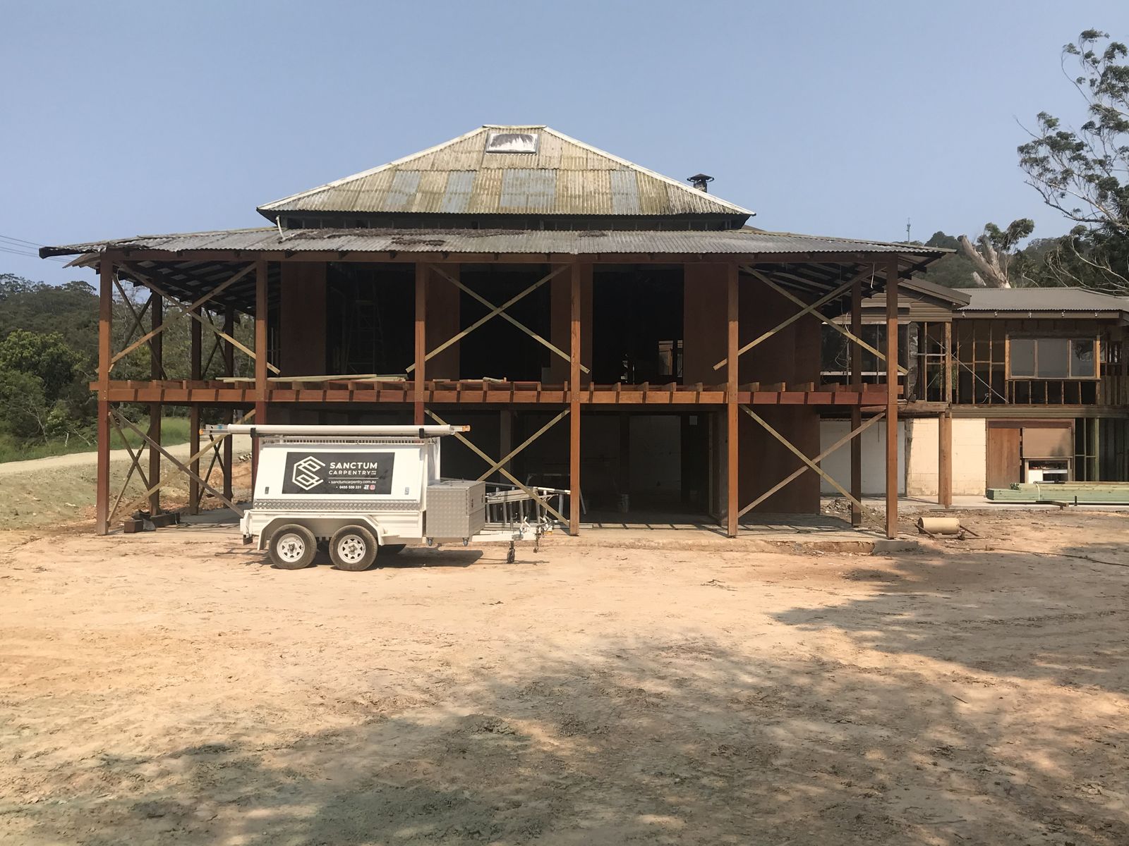 Structural timber frame stage of a Sanctum Carpentry new home build