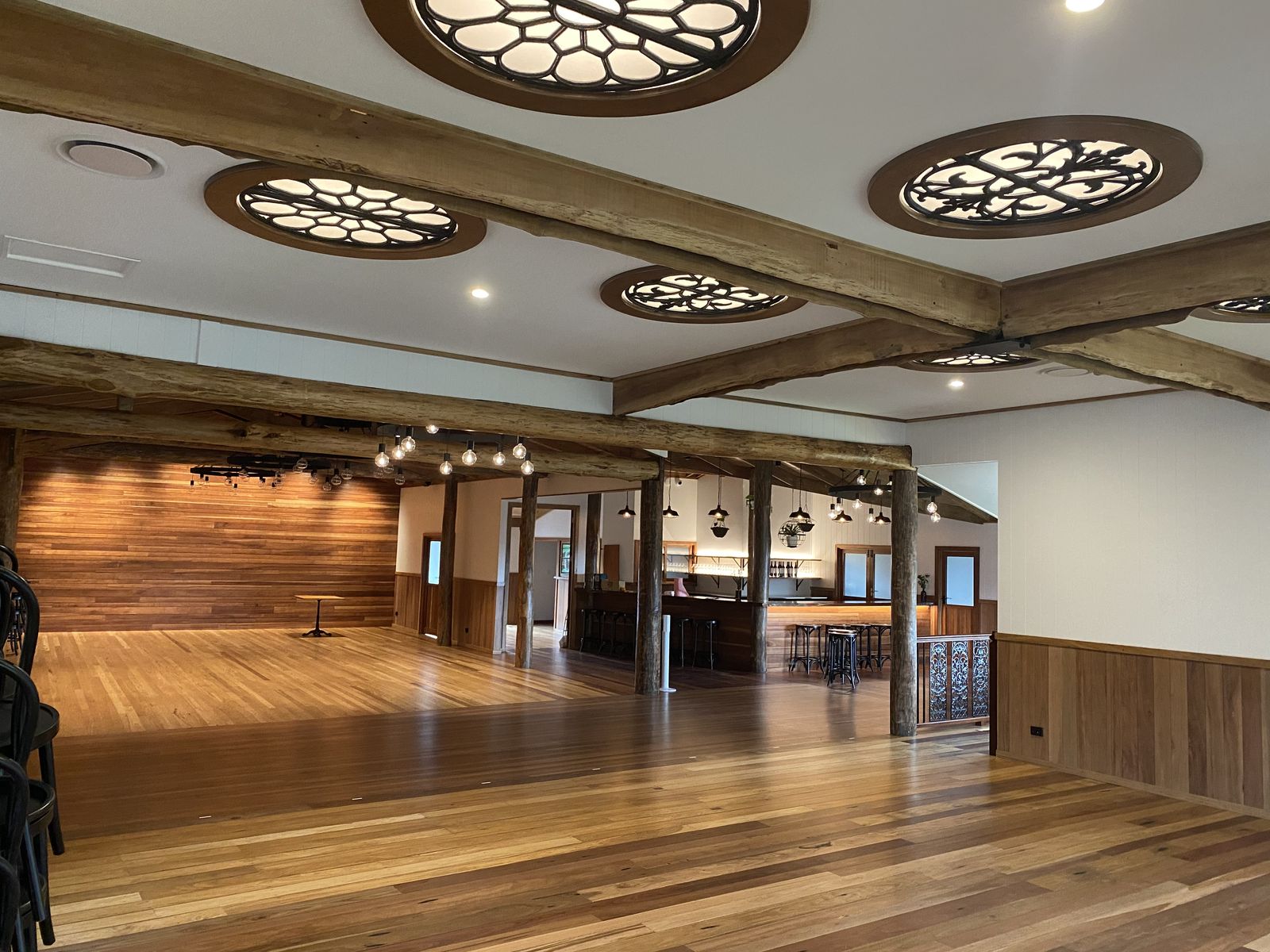 Grand timber hall interior crafted by Sanctum Carpentry